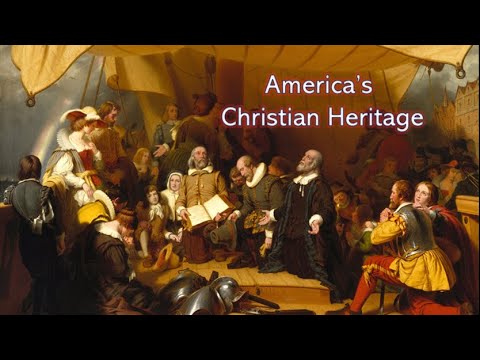 Historical painting of American pastors and leaders during a religious gathering.