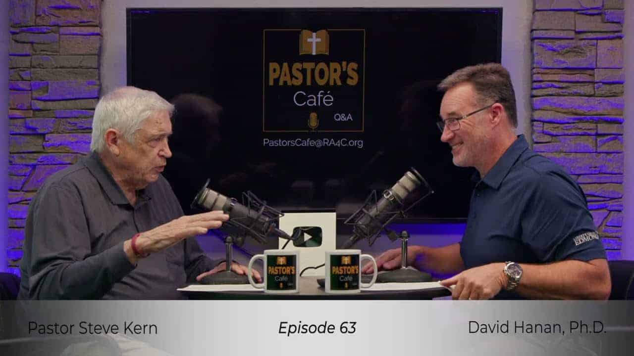 Two pastors recording a podcast on Liberty Pastors Training platform.
