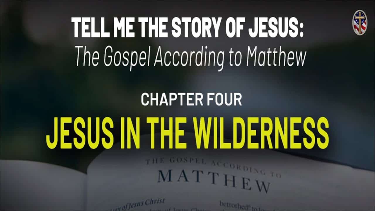 Bible open to Matthew chapter 4 during a Jesus wilderness training session.