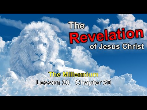Revelation of Jesus Christ with lion and lamb in the sky, biblical training session.