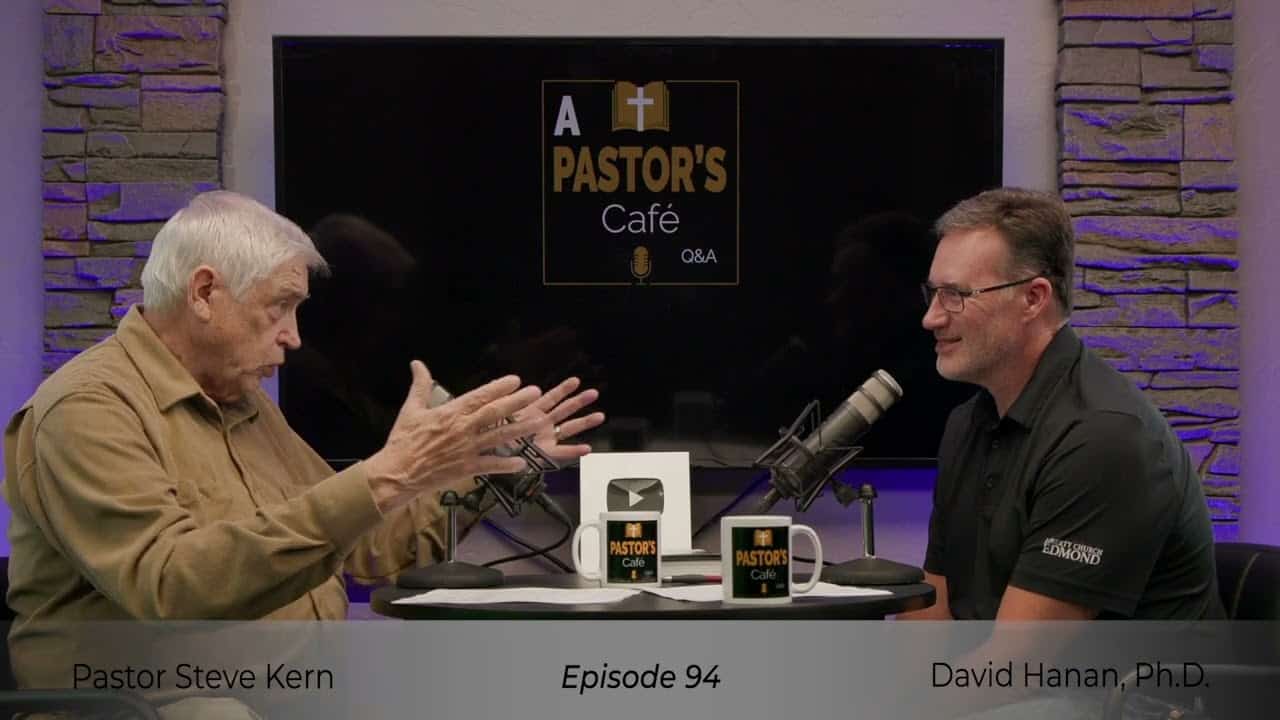 Pastor Steve Kern and David Hanan, Ph.D., engaging in a pastors training discussion.